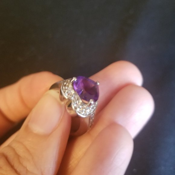Heart Engagement ring - size 5 - amethyst and CZ - Picture 9 of 15